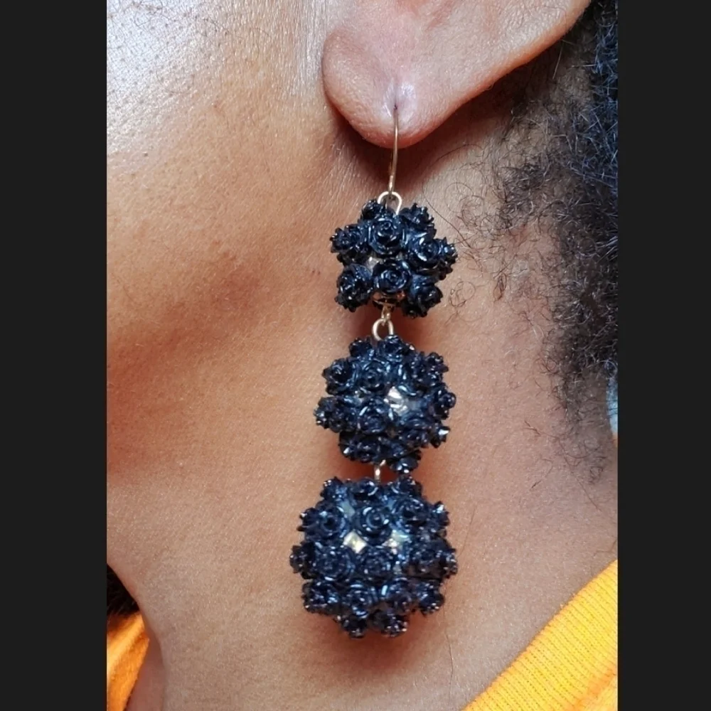 Black Rose Goldtone Chandelier Earrings